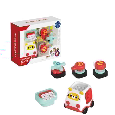 Educative si montessori - Set Busy Blocks Montessori 18+ luni – Jucărie Senzorială cu 5 Module și Mașinuță pentru Dezvoltarea Motricității