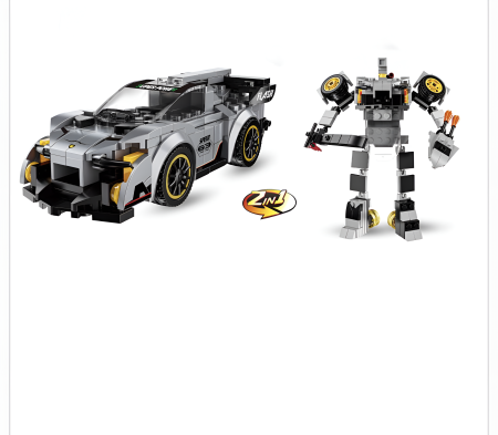 Set Construcție 2-în-1 Mașină de Curse Gri & Robot Transformabil – 280 Piese, City Flash, Pull-Back [1]