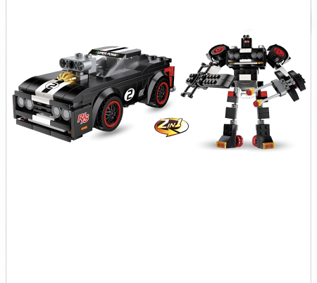 Set Construcție 2-în-1 Mașină de Curse Neagră & Robot Transformabil – 250 Piese, Muscle Car, Pull-Back [1]