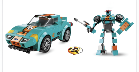 Set Construcție 2-în-1 Mașină de Curse & Robot Transformabil – 196 Piese, Model City, Pull-Back [1]