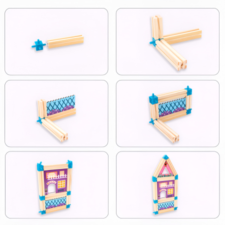 Set Construcție Oraș 278 Piese – Jucărie din Lemn cu Magazine, Personaje și Vehicule, Building Blocks 36+ [2]