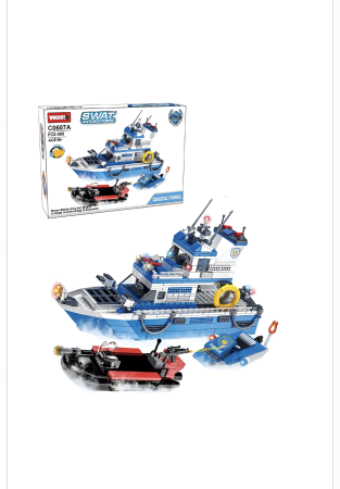 Lego si constructii - Set Construcție Vas de Poliție SWAT cu 480 Piese – Navă de Patrulare, Bărci și Accesorii, 6+