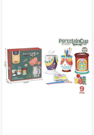 Noutati - Set creativ copii DIY pictură pe porțelan – Cupe decorative de colorat cu vopsele și pensule, 9 piese, activitate educativă 3+ ani
