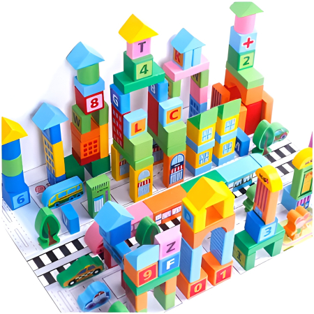 Lego si constructii - Set cuburi educative Smart Town pentru copii – Joc de construcție cu litere, cifre și forme, 100 piese, 3+ ani