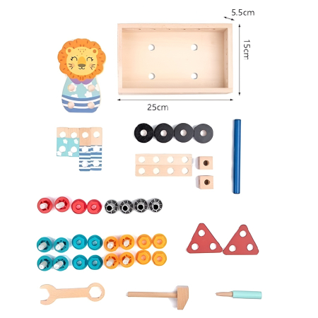 Set de Construcție și Bricolaj din Lemn pentru Copii – 44 Piese Colorate, Joc Educativ Montessori cu Șuruburi, Piulițe și Unelte, 3+ Ani [5]