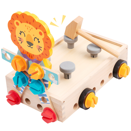 Set de Construcție și Bricolaj din Lemn pentru Copii – 44 Piese Colorate, Joc Educativ Montessori cu Șuruburi, Piulițe și Unelte, 3+ Ani [1]