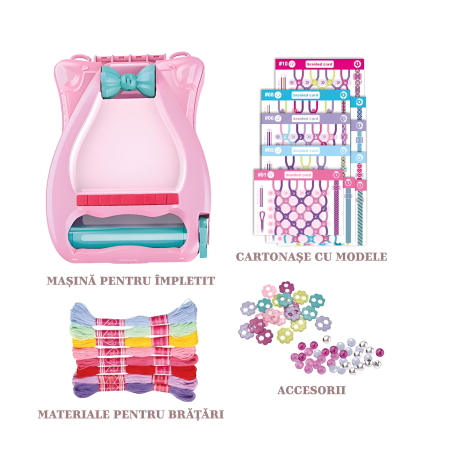 Set DIY Brățările Prieteniei cu Stand de Împletit – 10 Modele, Mărgele & Fire Colorate, Jucărie Creativă pentru Fetițe [2]