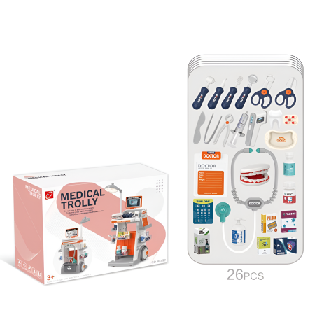 Set doctor și dentist pentru copii – Cărucior medical interactiv cu 26 accesorii, lumini și sunete, joc educativ 3+ ani [3]
