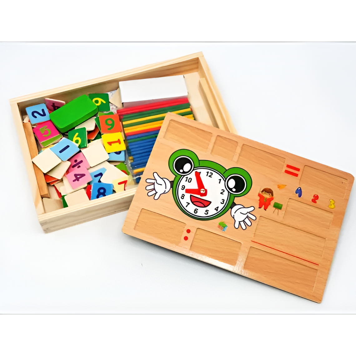 Set educativ din lemn 2 in 1 cu tabla dubla fata – cifre, numere si betisoare colorate pentru invatare, varsta 3+ ani [2]