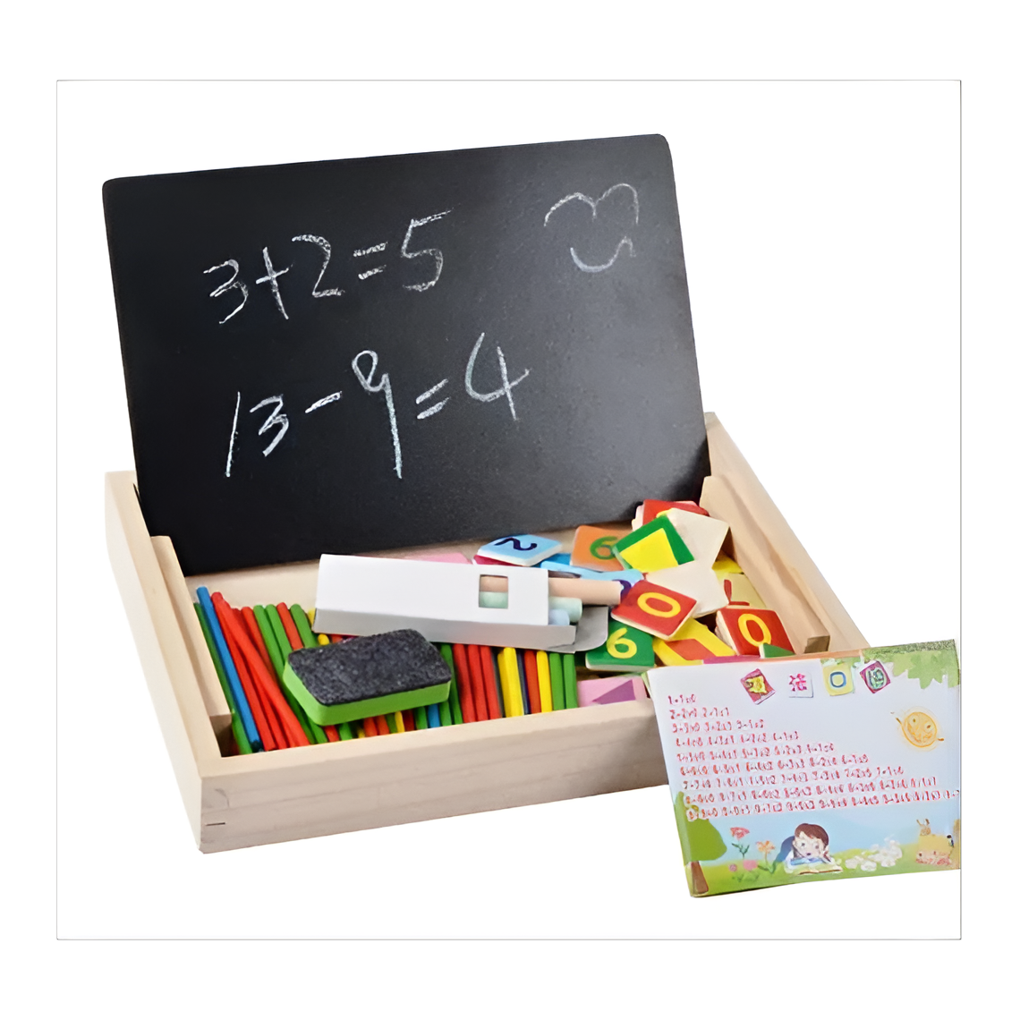 Set educativ din lemn 2 in 1 cu tabla dubla fata – cifre, numere si betisoare colorate pentru invatare, varsta 3+ ani [1]