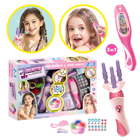Noutati - Set Împletit Păr și Aplicator Bijuterii 2 în 1 pentru Copii – Hair Braiding & Jewel Kit DIY, Accesorii Colorate, 3+ Ani