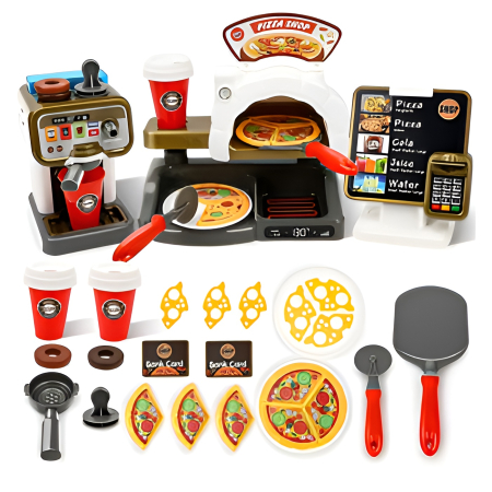Set Jucărie Pizza Shop 3 în 1 – Cuptor Pizza, Espressor, Pos POS, Accesorii Bucătărie, Sunete & Role-play pentru Copii [4]