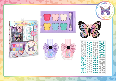 Promotii - Set Machiaj Copii Sparkling Makeup – Farduri Fluture, Lacuri cu Fundiță, Stickere Strălucitoare și Accesorii, Be Yourself, 5+