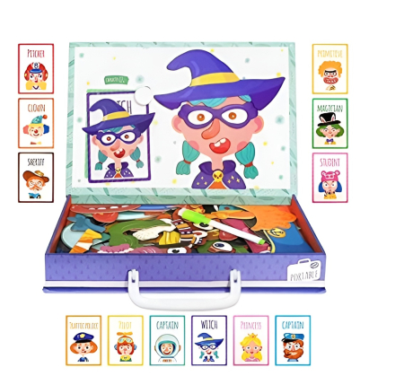 Set Magnetic de Construit Fețe Amuzante pentru Copii – Joc Educativ cu Piese Magnetice, Valiză Portabilă, 3+ Ani [4]