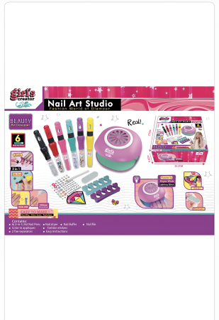 Set Manichiură Copii Girl’s Creator – Nail Art Studio cu Uscător, 6 Nail Pens, Stickere, Glitter și Accesorii, 5+ [4]