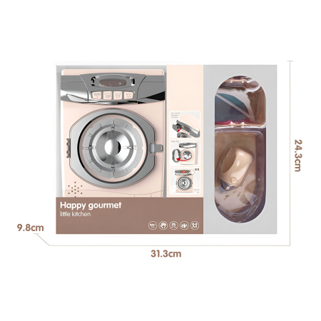 Set Mașină de Spălat Jucărie cu Sunete & Rotire – Mini Iron, Coș de Rufe și Accesorii | Jucărie de Rol pentru Fetițe [2]