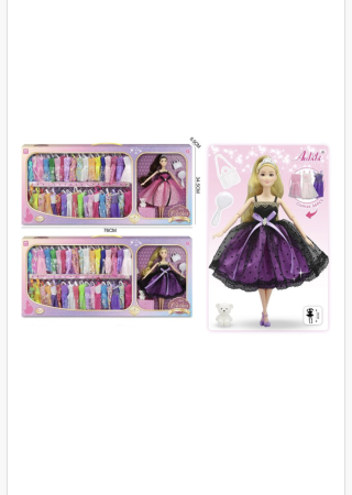 Papusi si accesorii - Set păpușă fashion cu garderobă mare de rochii elegante și accesorii – jucărie creativă pentru copii cu zeci de ținute colorate, pantofi și bijuterii, 3+ ani