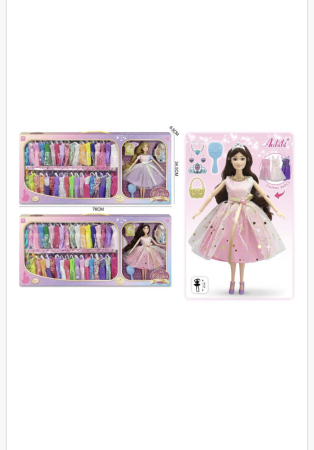 Papusi si accesorii - Set păpușă fashion cu garderobă mare de rochii elegante și accesorii – jucărie creativă pentru fete cu zeci de ținute colorate, pantofi și bijuterii, 3+ ani