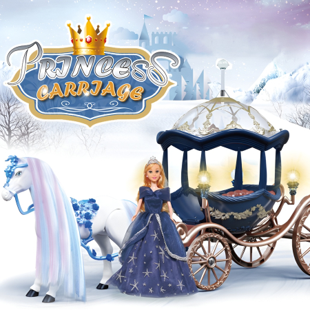 Set Păpușă Prințesă cu Caleașcă Regală și Cal Muzical – Lumini, Sunete, 63 cm – Jucărie Premium