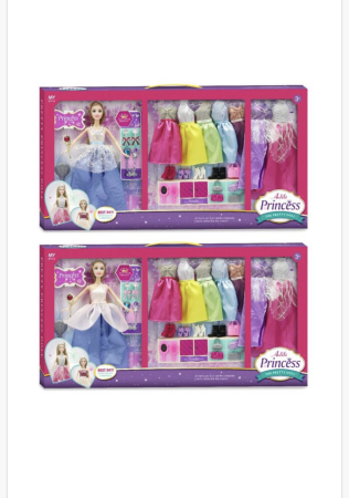 Papusi si accesorii - Set păpușă prințesă cu garderobă și accesorii – jucărie fashion pentru copii cu rochii multiple, pantofi și mobilier mini, 3+ ani