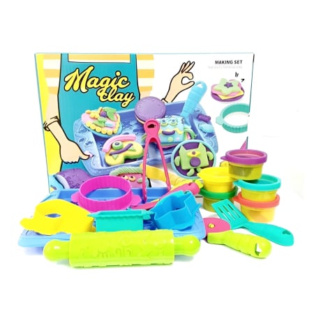 Lego si constructii - Set plastilina magica cu 6 culori, 12 unelte de modelare si 5 borcanase, non-toxic, reutilizabil, educativ pentru copii, 3+