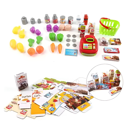 Set Supermarket Copii Smart Market – 80 cm, Casă de Marcat, Coș, Legume & Fructe, 60+ Piese [2]