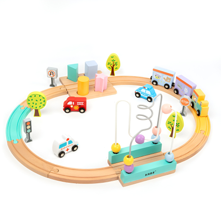 Set Trenuleț din Lemn cu Mărgele și Forme Geometrice | Joc Montessori Educațional pentru Copii 3+ Ani, Țintă de Îndemânare și Cale Ferată Magnetică [7]