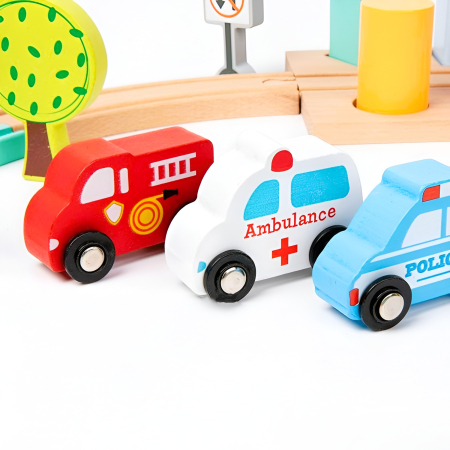 Set Trenuleț din Lemn cu Mărgele și Forme Geometrice | Joc Montessori Educațional pentru Copii 3+ Ani, Țintă de Îndemânare și Cale Ferată Magnetică [3]