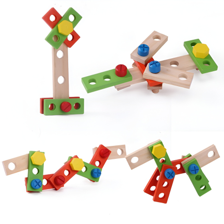 Set Unelte din Lemn pentru Copii în Valiză – Joc Educativ Montessori, Trusă cu Ciocan, Chei, Șurubelnițe și Piese de Asamblat, 3+ Ani [5]