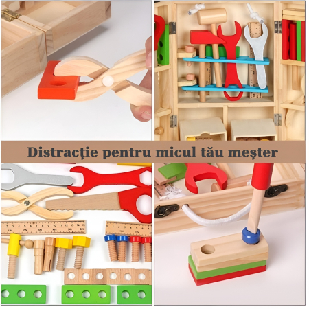 Set Unelte din Lemn pentru Copii în Valiză – Joc Educativ Montessori, Trusă cu Ciocan, Chei, Șurubelnițe și Piese de Asamblat, 3+ Ani [1]