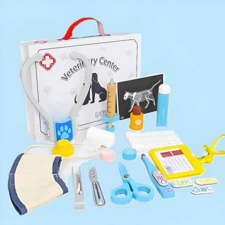 Set Veterinar pentru Copii – Trusă Medicală Animăluțe în Valiză, 20+ Accesorii, Joc de Rol Educativ [4]