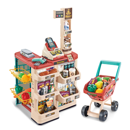 Supermarket de Jucărie cu 48 de Piese, Casă de Marcat, Scanner, Rafturi și Coș de Cumpărături – Magazin Interactiv pentru Copii [1]