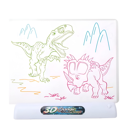 Tablă de desen 3D Magic Drawing Board cu lumini LED – Ochelari 3D incluși, 4 carioci colorate, modele și cârpă de șters, joc educativ creativ pentru copii 4+ ani [4]