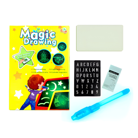 Tablă de desen Magic Drawing cu lumină LED, marker fluorescent și șabloane, jucărie educativă creativă pentru copii 3+ ani [3]