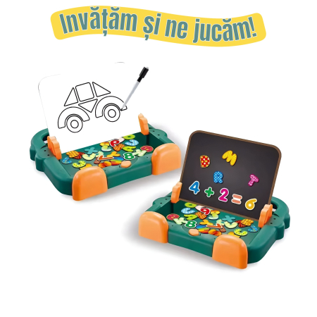 Tablă educativă magnetică 2 în 1 pentru copii – cu litere, cifre, semne matematice și markere, puzzle educativ pentru învățare prin joacă [1]