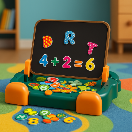 Educative si montessori - Tablă educativă magnetică 2 în 1 pentru copii – cu litere, cifre, semne matematice și markere, puzzle educativ pentru învățare prin joacă
