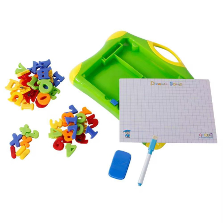 Tablă educativă magnetică 3 în 1 pentru copii – cu litere, cifre și forme geometrice Tangram, set educativ cu marker, burete și suport de scris [1]