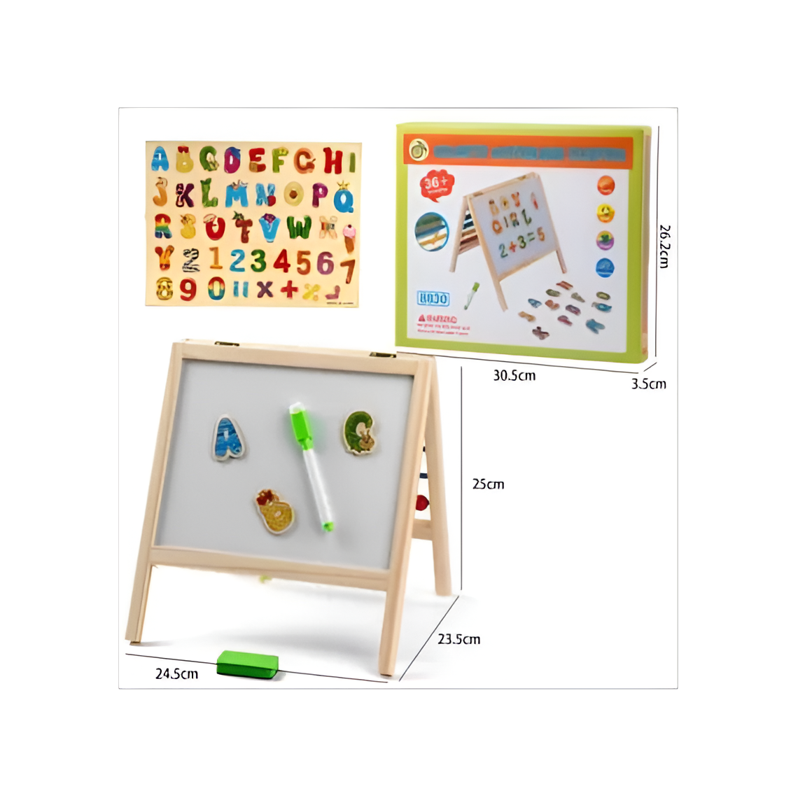 Tablita magnetica 3 in 1 - litere si cifre magnetice, numaratoare sub forma de bilute, carioca si buretel pentru a scrie si a desena, 3+ ani [5]