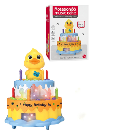 Educative si montessori - Tort Muzical Rotativ cu Rățușcă – Lumini, Muzică, 360° Rotate, Happy Birthday, 3+ Ani