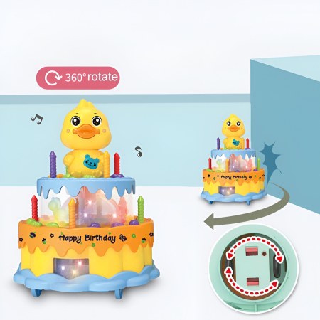 Tort Muzical Rotativ cu Rățușcă – Lumini, Muzică, 360° Rotate, Happy Birthday, 3+ Ani [1]