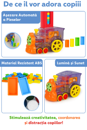 Tren Electric Automat cu Piese Domino Colorate – Jucărie Interactivă cu Lumină și Sunet pentru Copii, 80 Piese, Joc de Construcție și Distracție [1]