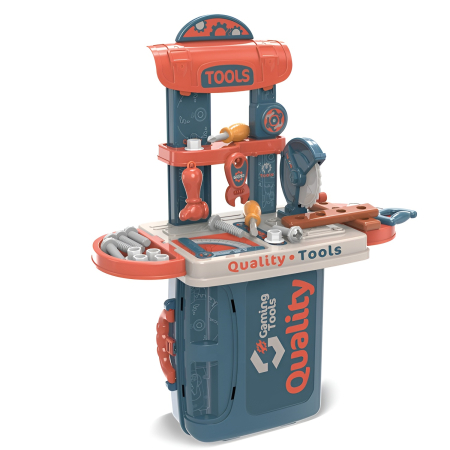 Educative si montessori - Trusă de scule pentru copii 3 în 1 – Banc de lucru portabil tip valiză cu unelte, 3 ani+