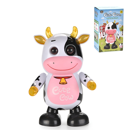 Educative si montessori - Văcuță Dansatoare Cute Cow – Jucărie Interactivă cu Muzică și Lumini, 21 cm, 3+ Ani