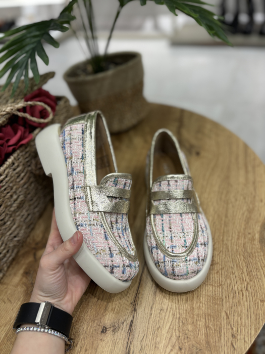 Mocasini roz pudra din textil cu piele [3]