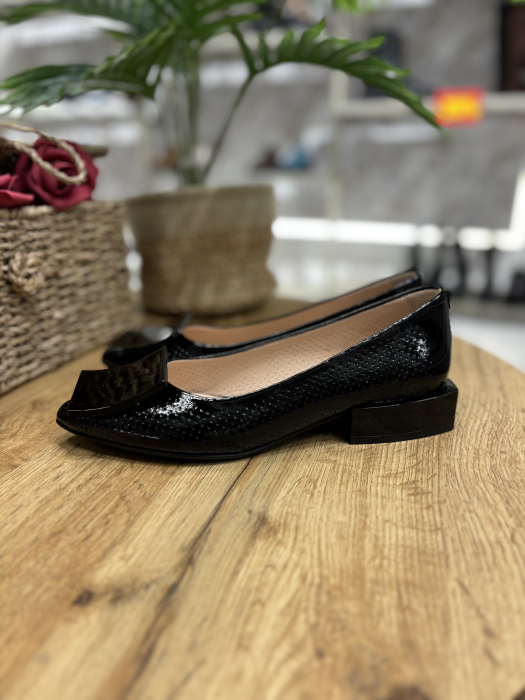 Balerini stiletto negri din piele cu toc patrat [5]