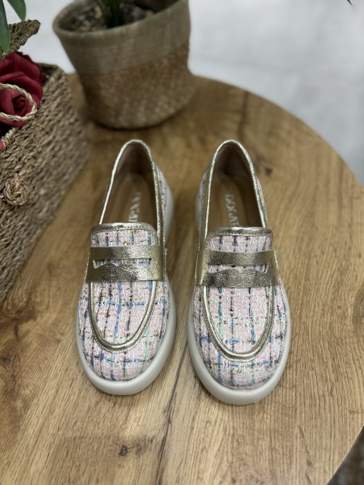 Mocasini roz pudra din textil cu piele [5]