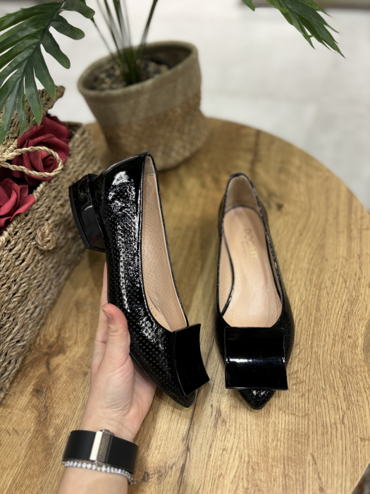 Balerini stiletto negri din piele cu toc patrat [2]