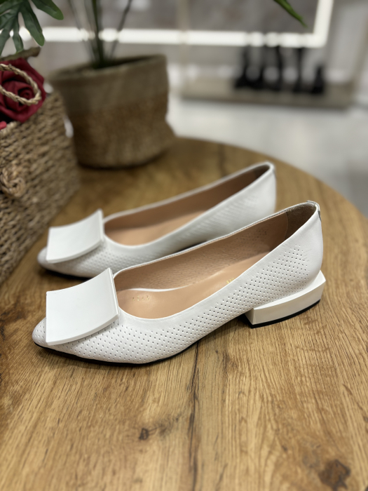 Balerini stiletto albi cu toc patrat [4]
