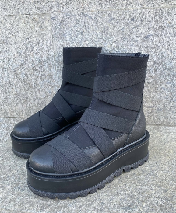 Ghete MARLENA NEGRE cu elastic din piele [4]