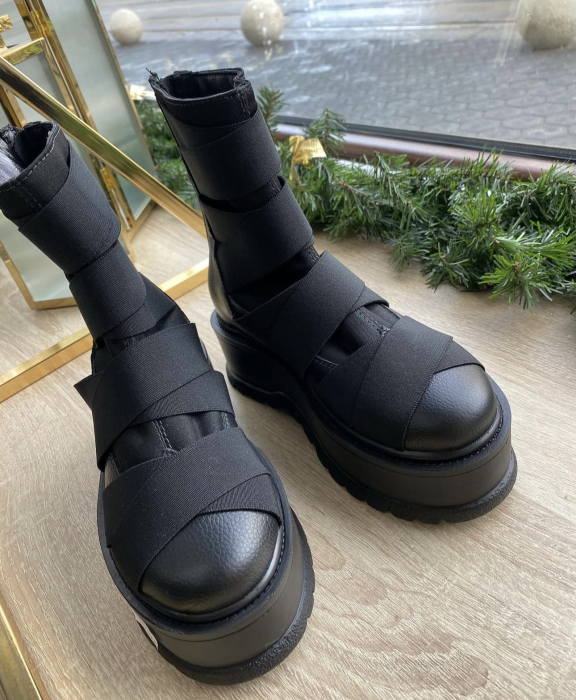 Ghete MARLENA NEGRE cu elastic din piele [5]